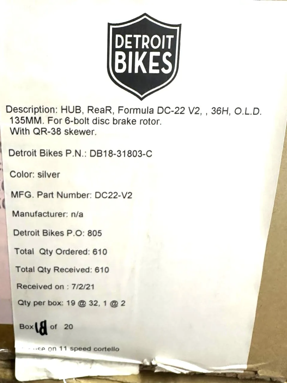 Formula DC-22 Alloy Rear 6 Bolt Disc 135mm 36 Hole QR High Flange HG 10 speed