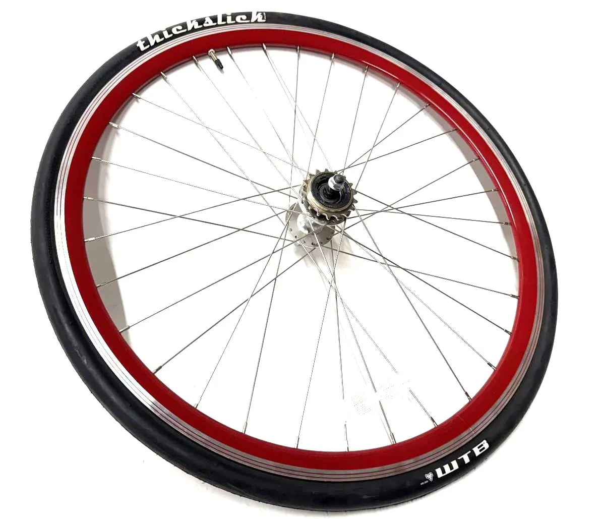Single Speed Red Rear Wheel 700c 32 Spoke 17t Freewheel   Thick Slick WTB Tire